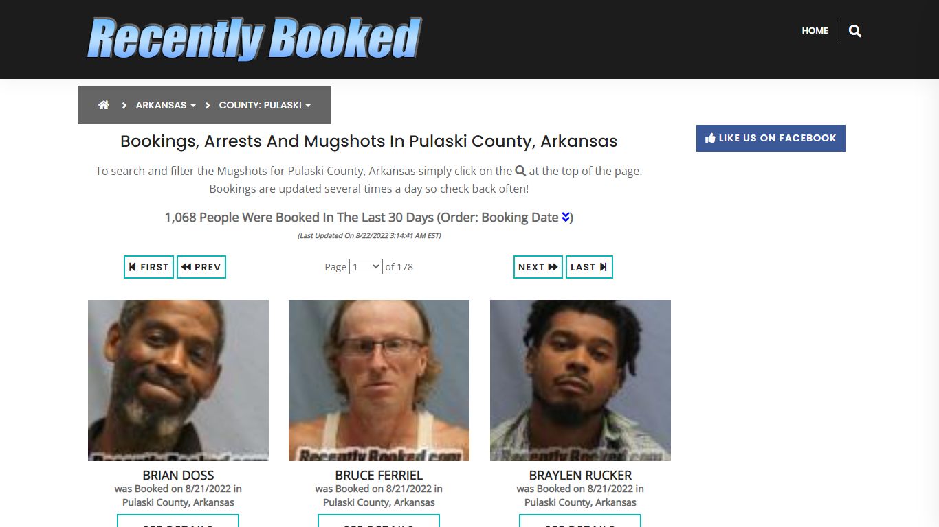 Bookings, Arrests and Mugshots in Pulaski County, Arkansas